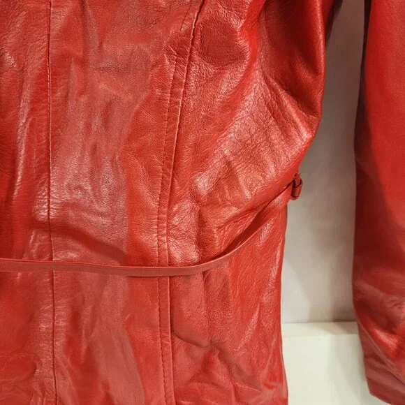 DC Collection Red Leather Jacket Size Small - Picture 7 of 12